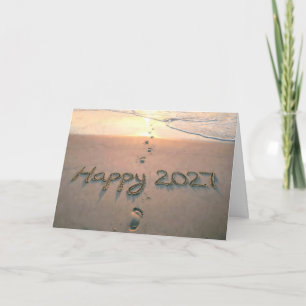 New Year 2027 Beach Footprints Holiday Card