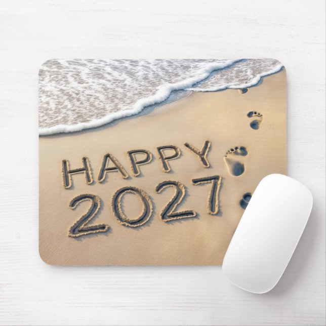 New Year 2027 Beach Footprints Mouse Pad (With Mouse)