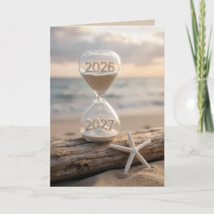 New Year 2027 Beach Hourglass Card