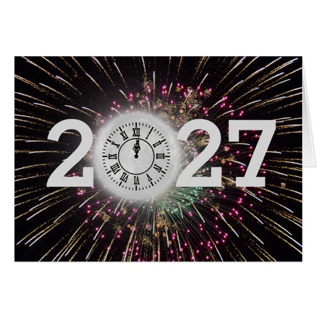 New Year 2027 Fireworks and Moon Clock (Front Horizontal)