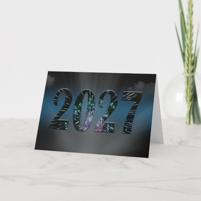 New Year 2027 Fireworks with Clouds Holiday Card (Front)