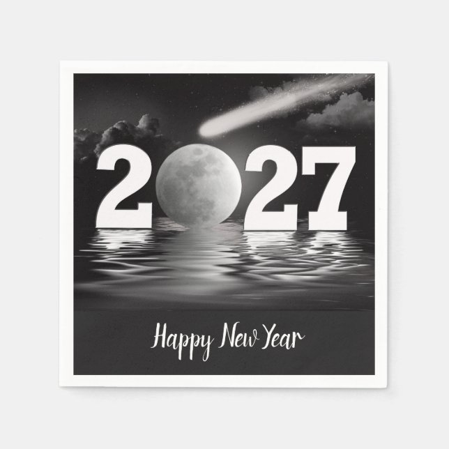 New Year 2027 Full Moon with Comet  Napkin (Front)