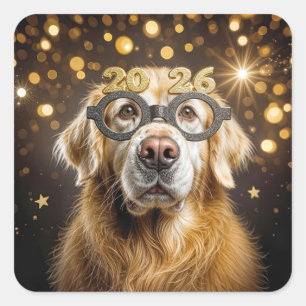 New Year 2027 Golden Retriever Humour Square Sticker