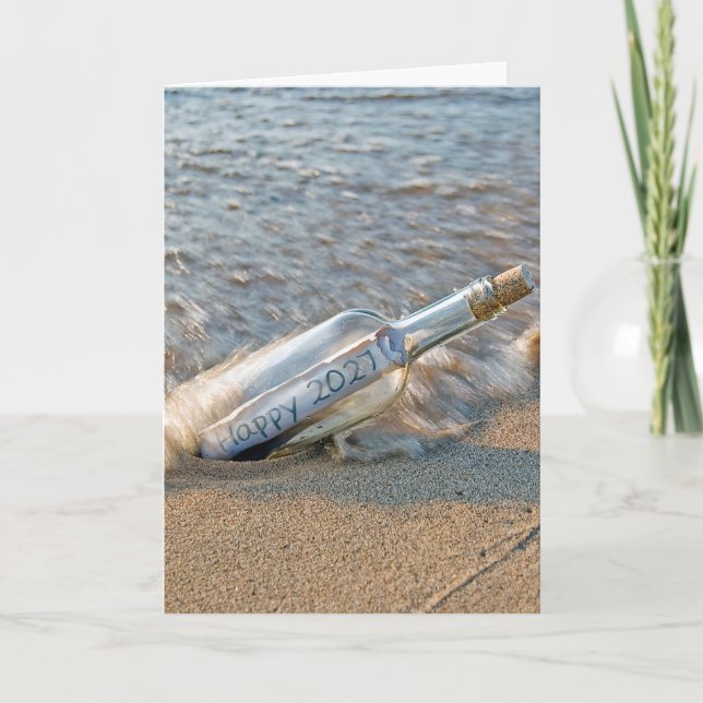 New Year 2027 Message in a Bottle  Holiday Card (Front)