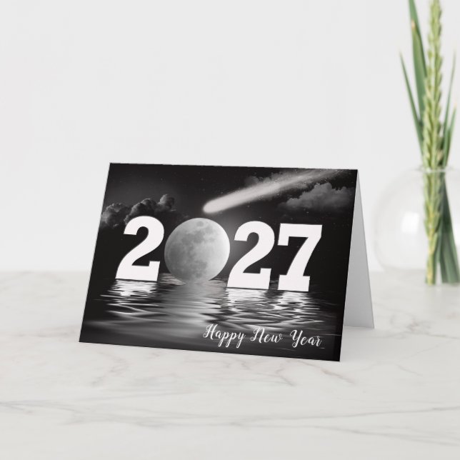 New Year 2027 Moon and Comet  Card (Front)