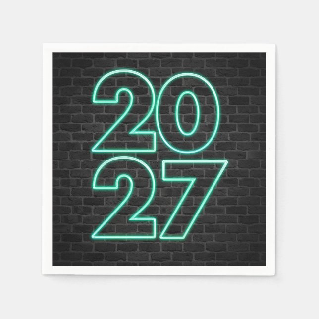 New Year 2027 Neon on Brick Napkin (Front)