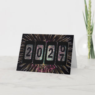 New Year 2027 Odometer and Fireworks Holiday Card