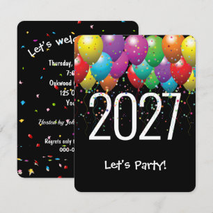 New Year 2027 Party Balloons Invitation