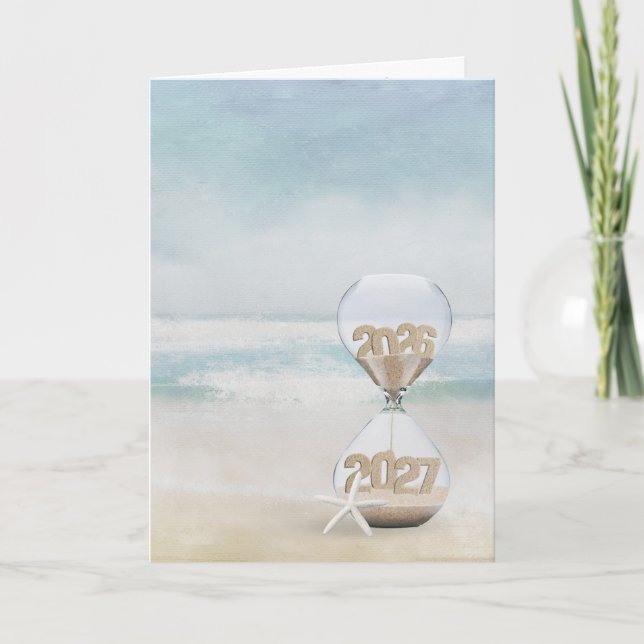 New Year 2027 Sand Timer on Beach Card (Front)