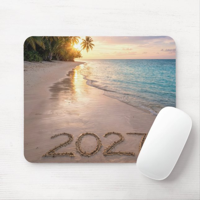 New Year 2027 Tropical Beach Mouse Pad (With Mouse)