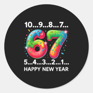 New Year 67 Candy Countdown Funny Happy New Year 2 Classic Round Sticker