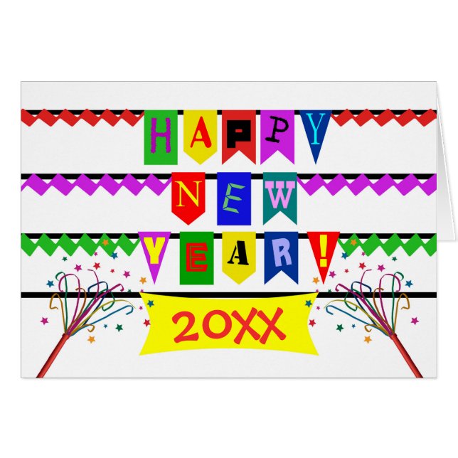 New Year Add Date Bright and Colourful Flags (Front Horizontal)