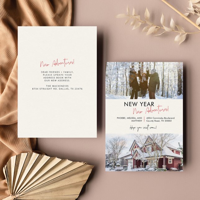 New Year Adventures Home Change of Address Moving Card (Family Photo New Year Moving Announcement Note Card)