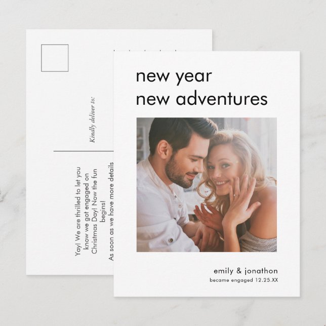 New Year Adventures Photo Engagement Announcement Postcard (Front/Back)