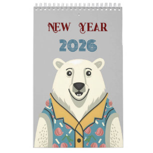 New Year and funny and happy animals Calendar