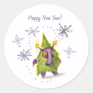 new year animal classic round sticker