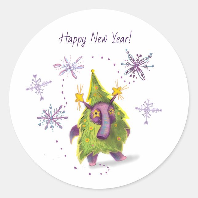 new year animal classic round sticker (Front)