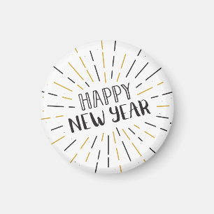 New Year Art Burst Graphic Happy New year Text Art Magnet