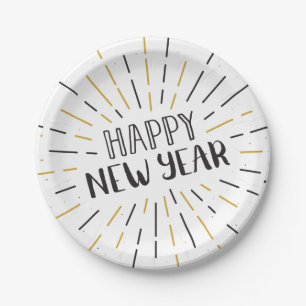 New Year Art Burst Graphic Happy New year Text Art Paper Plate