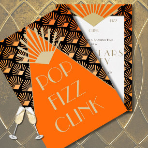 New Year Art Deco Pop Fizz Clink Gold Vintage Invitation