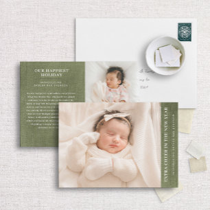 New Year Birth Announcement & Green Linen Accent