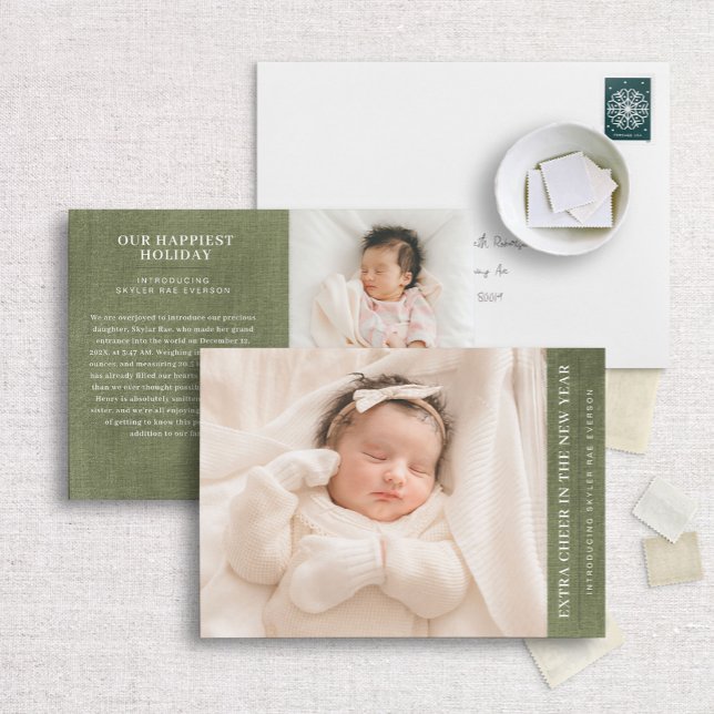 New Year Birth Announcement & Green Linen Accent (Creator Uploaded)