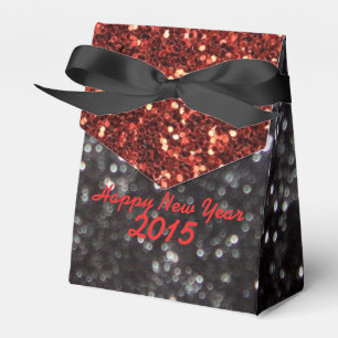 New Year Black and Red Glitter Pattern Favour Box