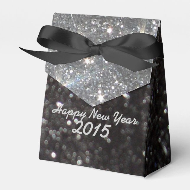 New Year Black and Silver Glitter Favour Box (Front Side)