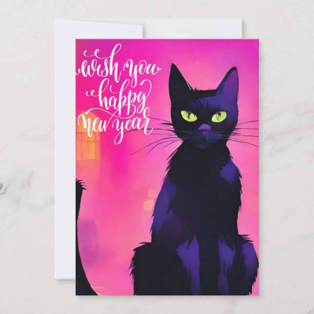 New  Year Black  Cat  Holiday Card (Front)