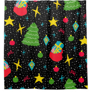 New Year bright seamless pattern with Christmas tr Shower Curtain