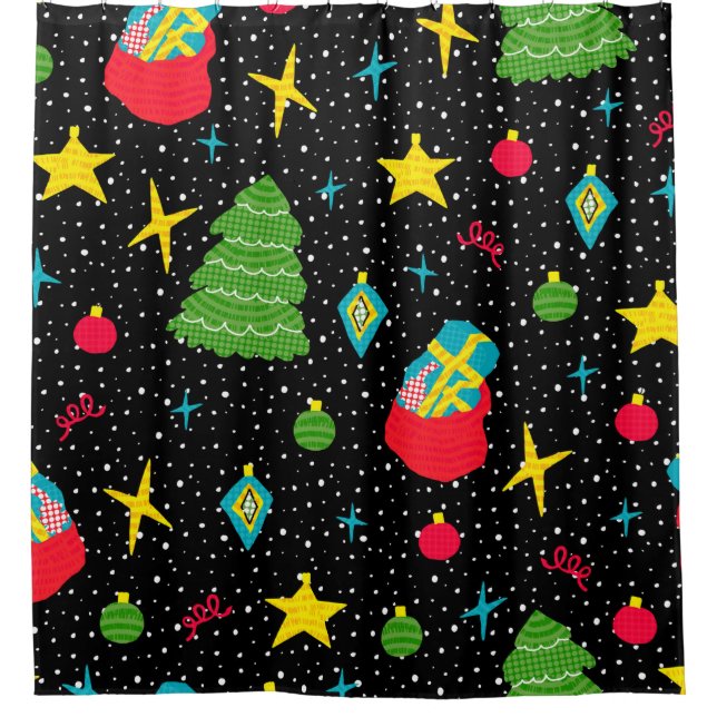 New Year bright seamless pattern with Christmas tr Shower Curtain (Front)