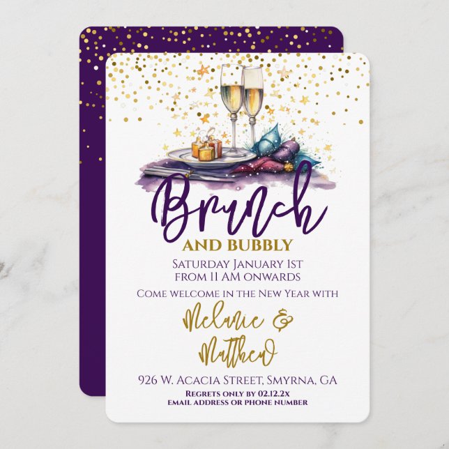 New Year Brunch and Bubbly Invitation (Front/Back)