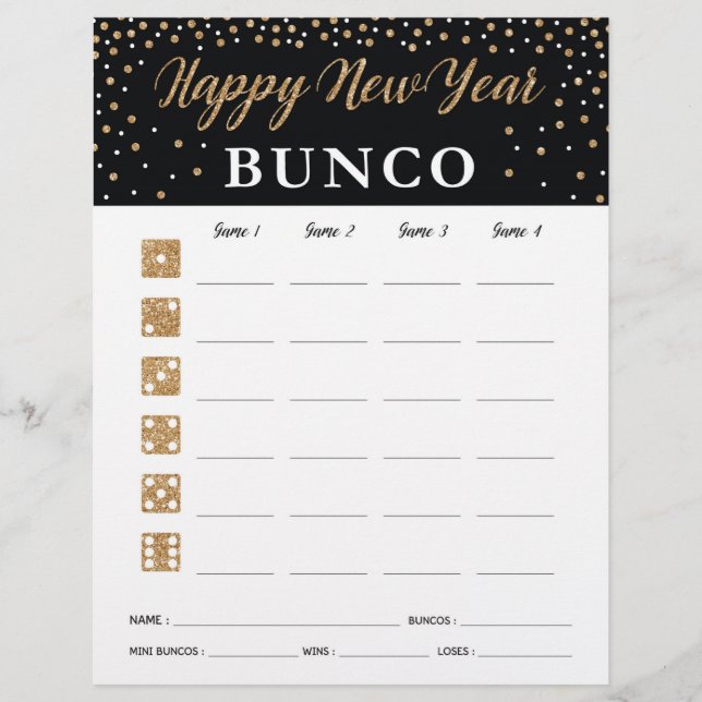New Year Bunco Party Game Score Card (Front)