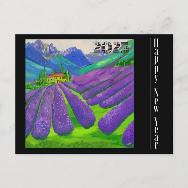 New Year Card Lavender fields in front of mountain (Front)