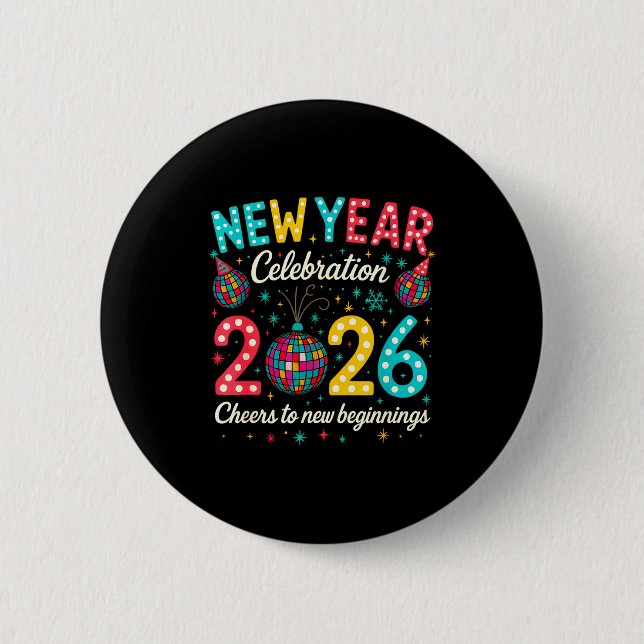 New Year Celebration 2026 Disco Ball Matching Wint 6 Cm Round Badge (Front)