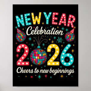 New Year Celebration 2026 Disco Ball Matching Wint Poster