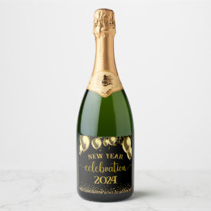 New Year Celebration in gold and black Sparkling Wine Label