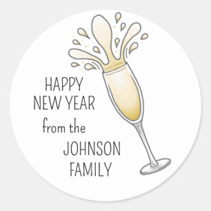 New Year Champagne Glass Classic Round Sticker