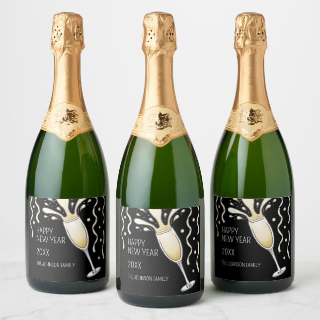 New Year Champagne Sparkling Wine Label (Bottles)