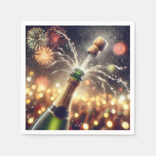 New Year Champagne With Popping Cork Napkin
