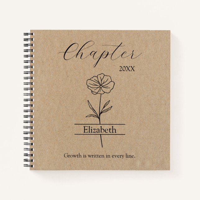 New Year Chapter Wildflower Minimalist Name Notebook (Front)