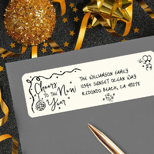 New Year Cheer Black Cream Hand Drawn  Fun Address