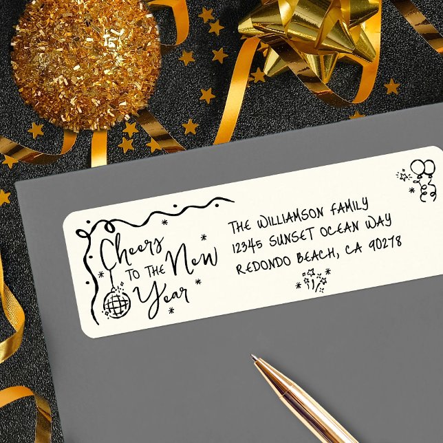New Year Cheer Black Cream Hand Drawn  Fun Address (Creator Uploaded)
