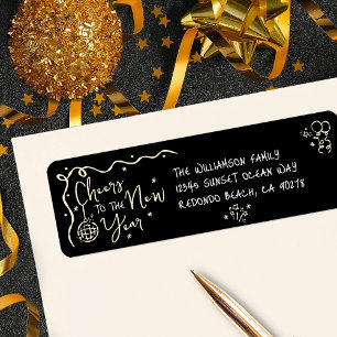 New Year Cheer Black Gold Hand Drawn Art Address