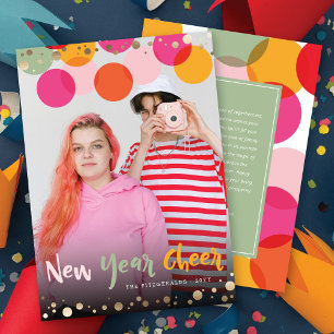New Year Cheer Fun & Colourful Confetti Dots Photo Holiday Card
