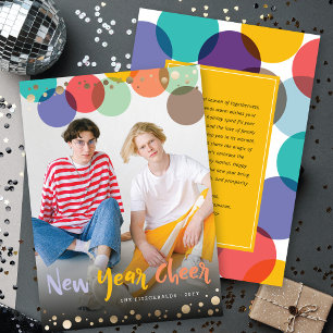 New Year Cheer Fun & Colourful Confetti Dots Photo Holiday Card