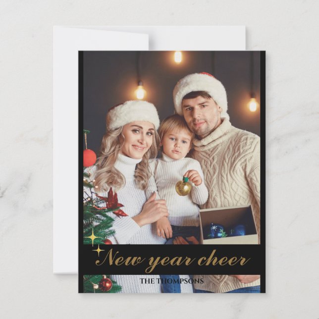 New year cheer fun elegant one photo card (Front)