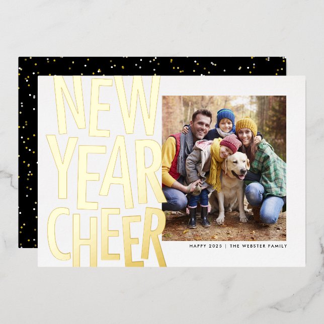 New Year Cheer fun gold one photo confetti Foil Ho (Front/Back)