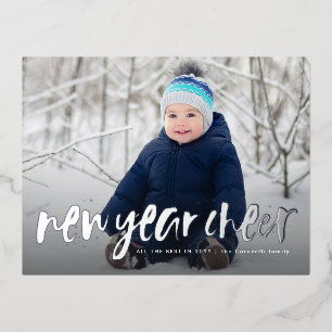 New Year Cheer fun playful one photo Foil Holiday Postcard