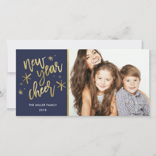 New Year Cheer Gold Foil Holiday Photo Card (Front)